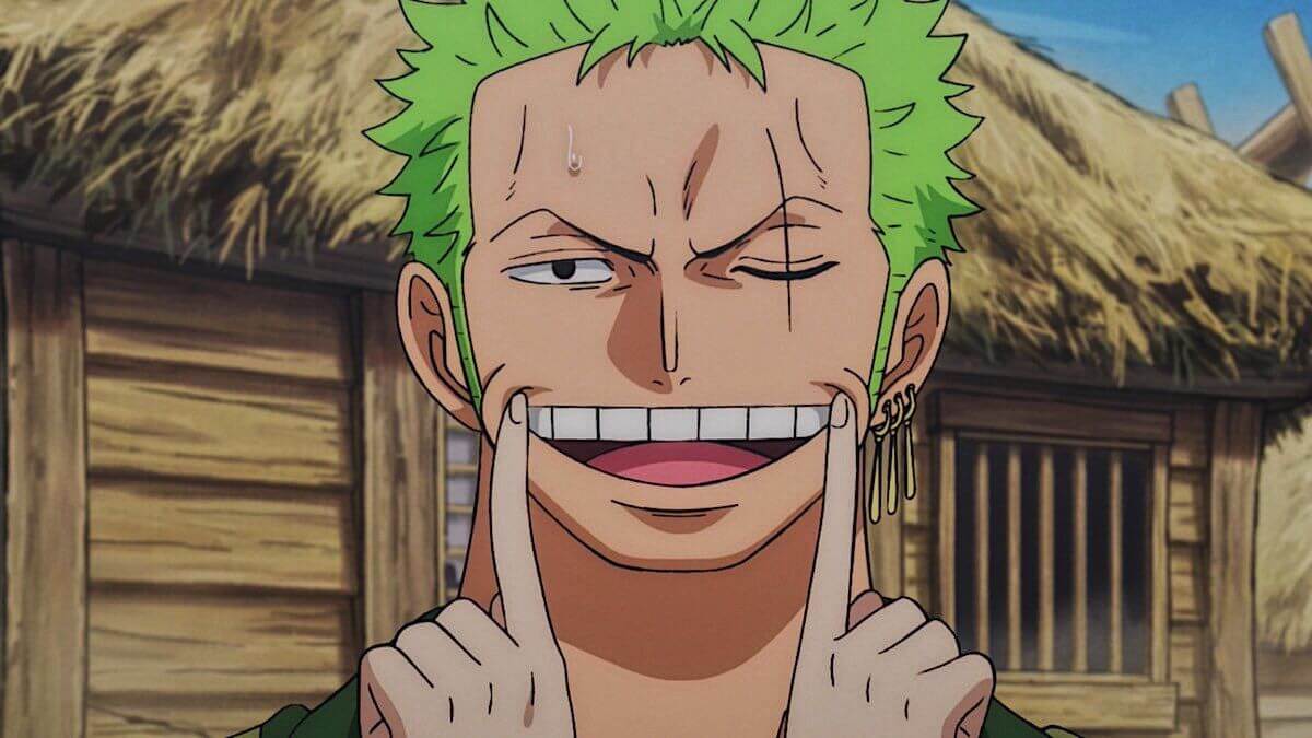 Roronoa Zoro in One Piece with his iconic three swords, exuding strength and determination.