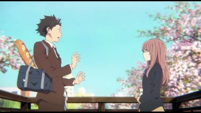 Nishimiya and Ishida meeting on the bridge